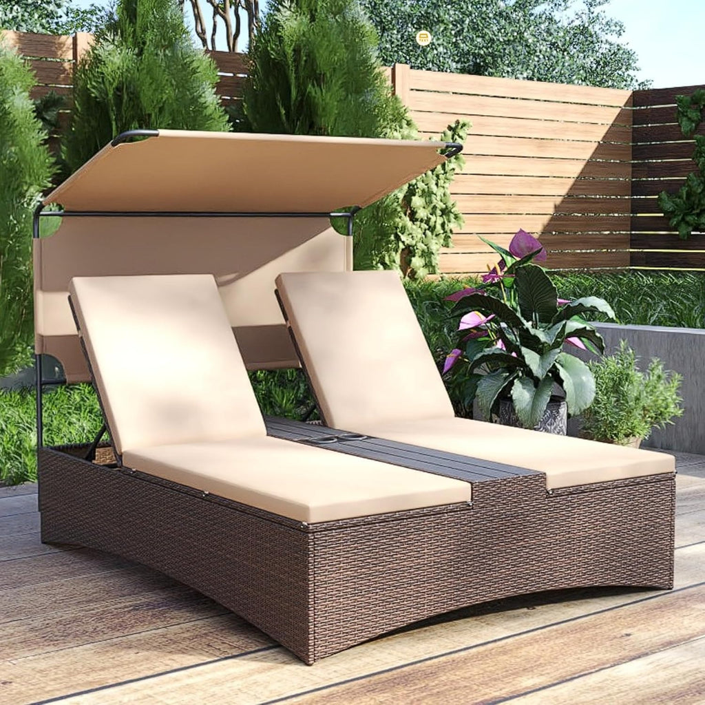 Canopy Double Wicker Patio Daybed