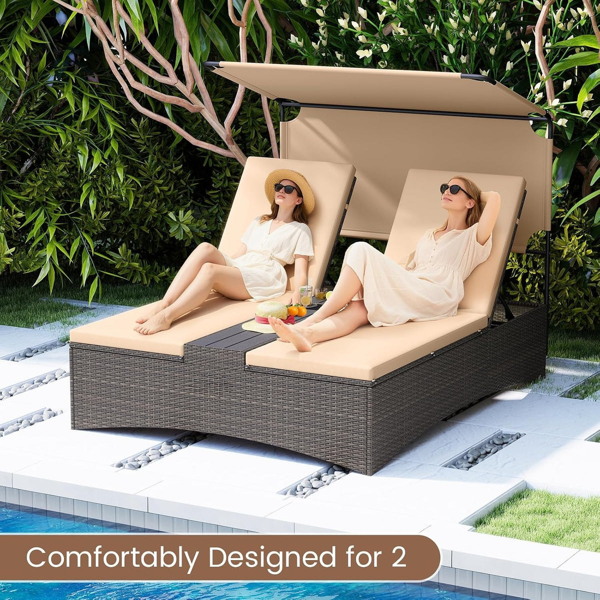 Canopy Double Wicker Patio Daybed