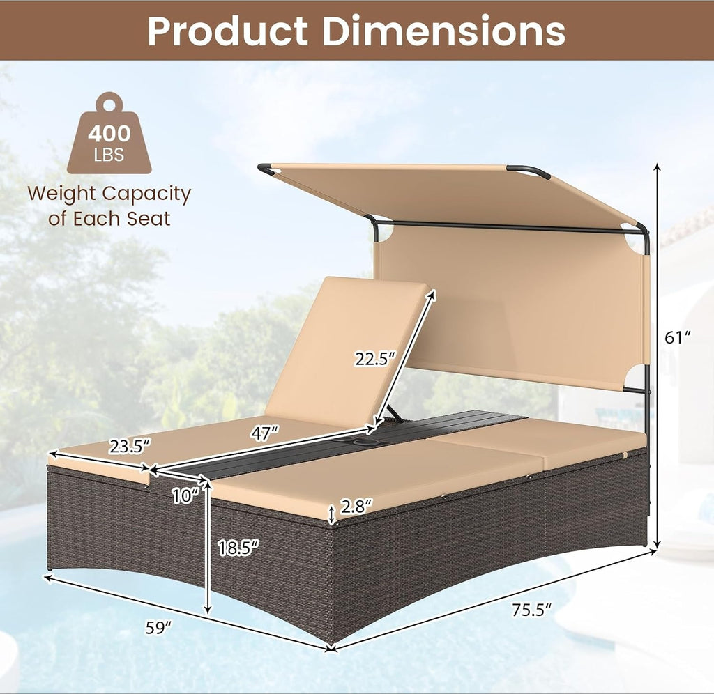 Canopy Double Wicker Patio Daybed