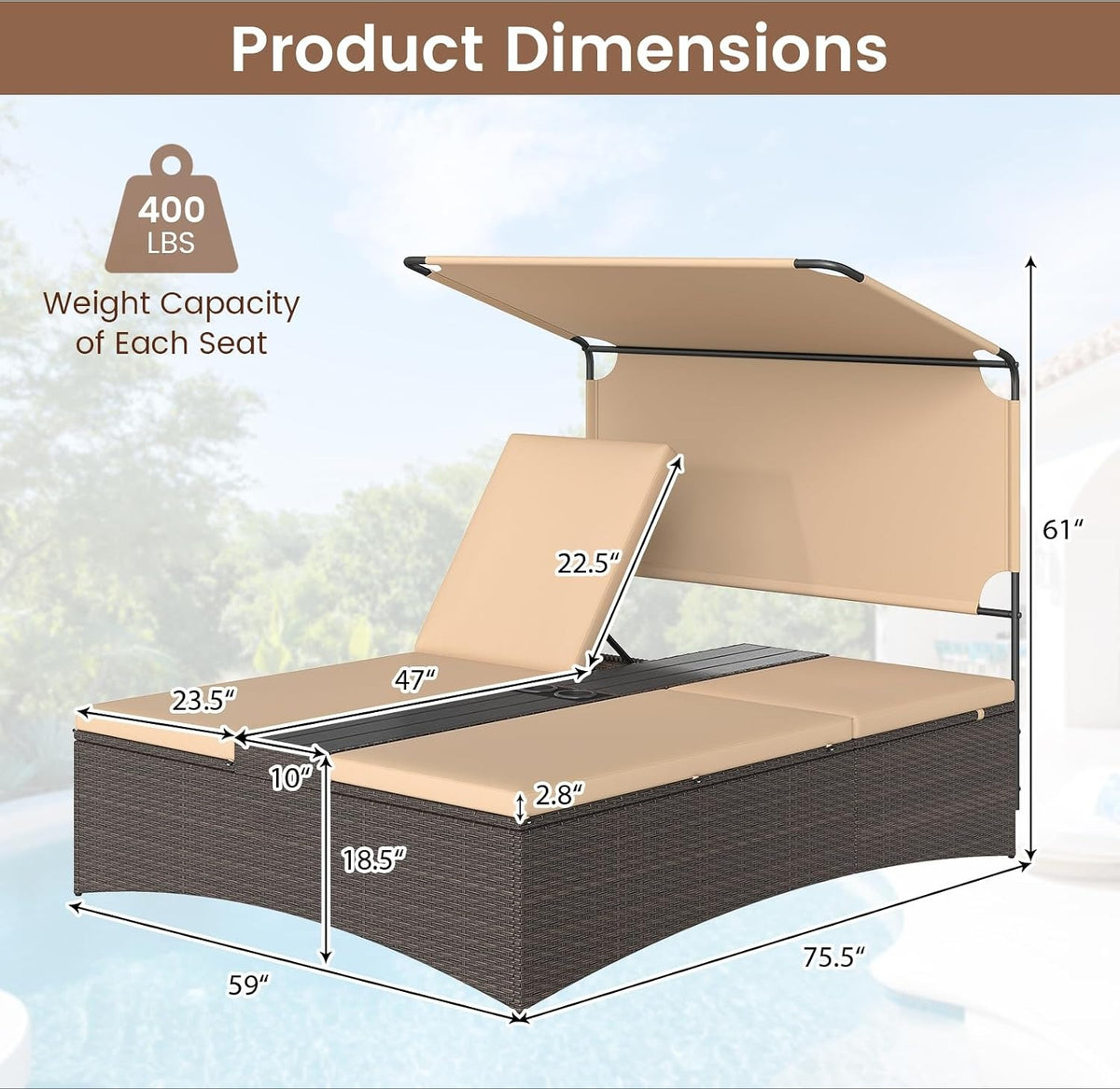 Canopy Double Wicker Patio Daybed