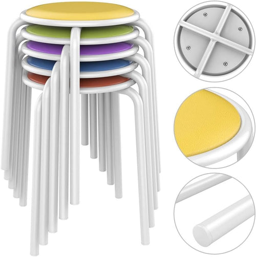 10 Pack Padded Metal Stack Stools, 17.7 Inch