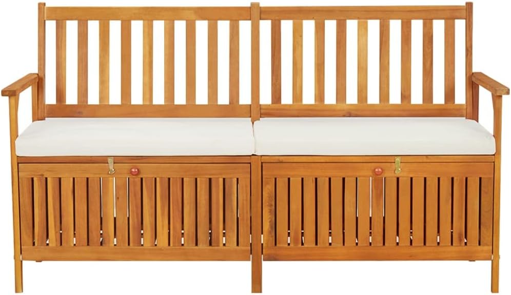 Acacia Wood Outdoor Storage Bench With Cushion