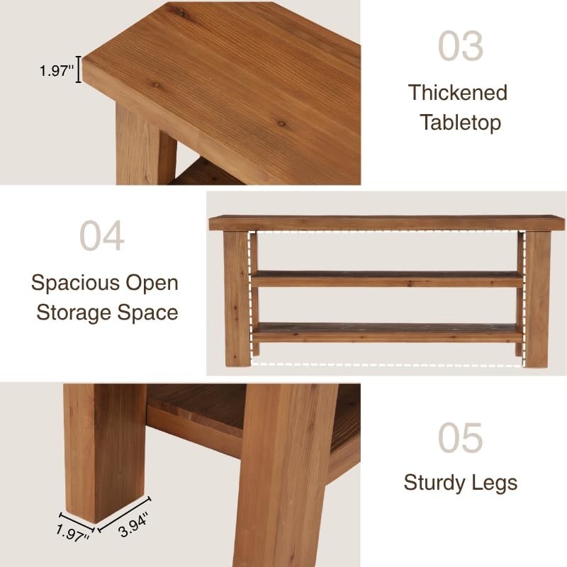 Natural Farmhouse 2-Tier Wood Shoe Storage Bench