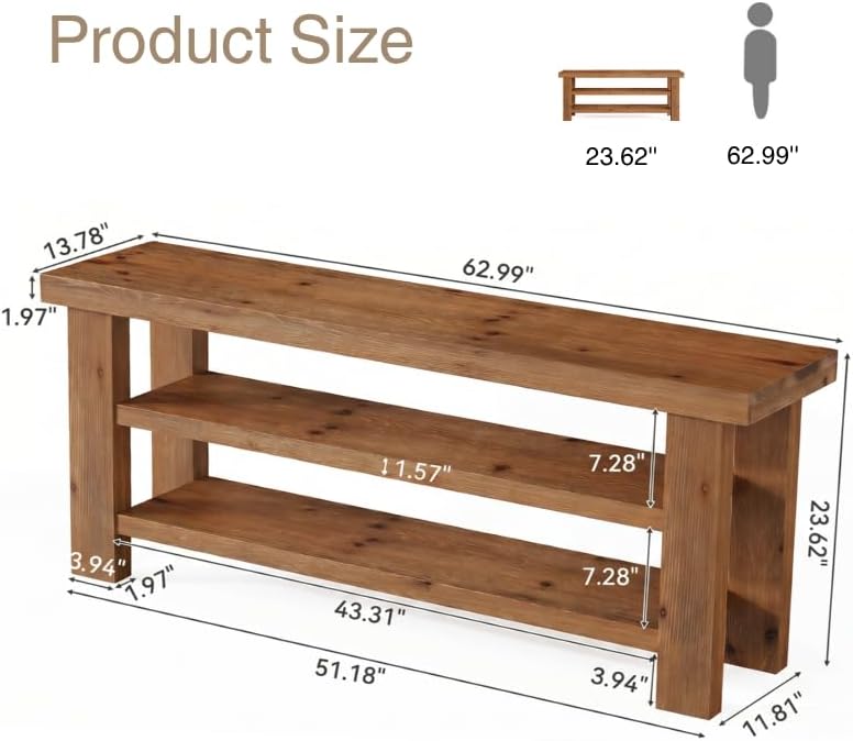 Natural Farmhouse 2-Tier Wood Shoe Storage Bench