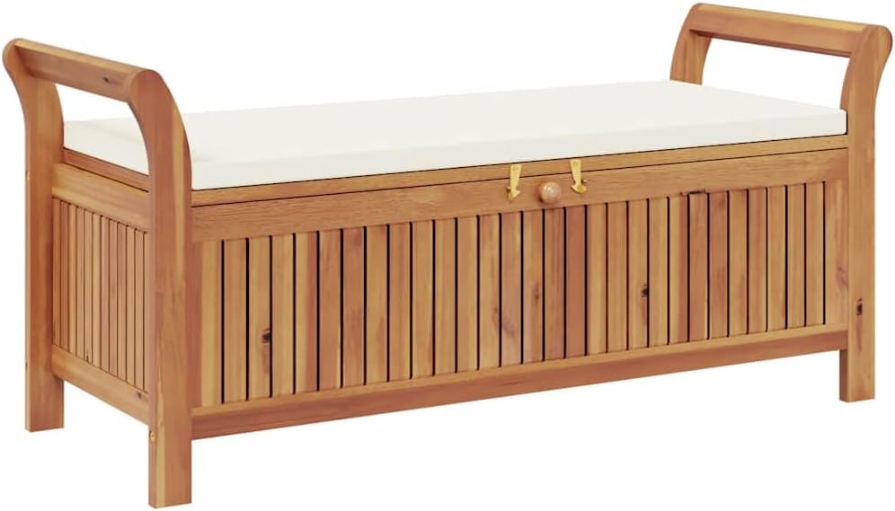 Modern Acacia Wood Outdoor Storage Bench With Cushion