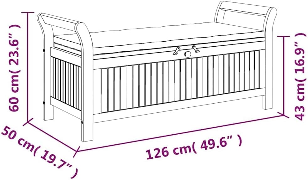Modern Acacia Wood Outdoor Storage Bench With Cushion