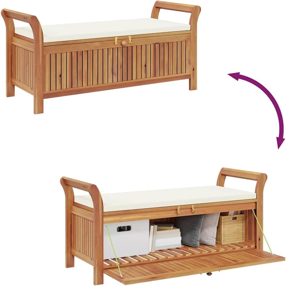 Modern Acacia Wood Outdoor Storage Bench With Cushion