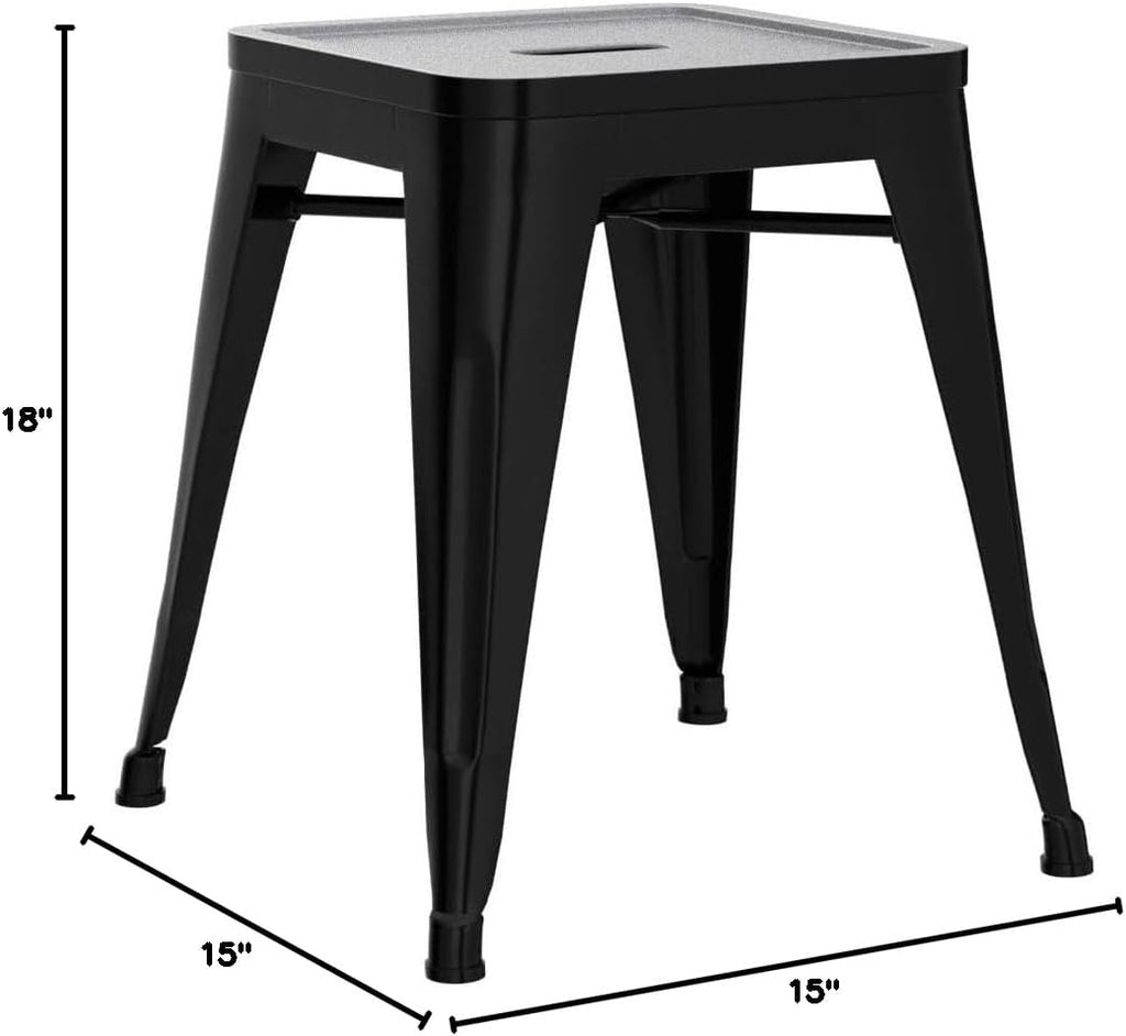 Black Industrial Metal Stackable Stools Set of 4, 18 Inch