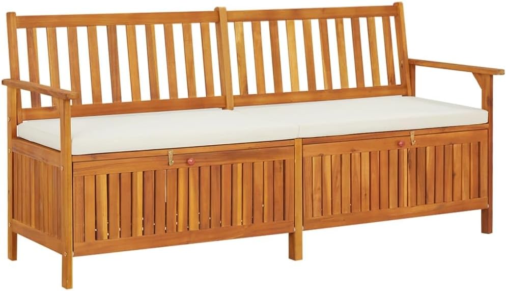 Acacia Wood Outdoor Storage Bench With Cushion