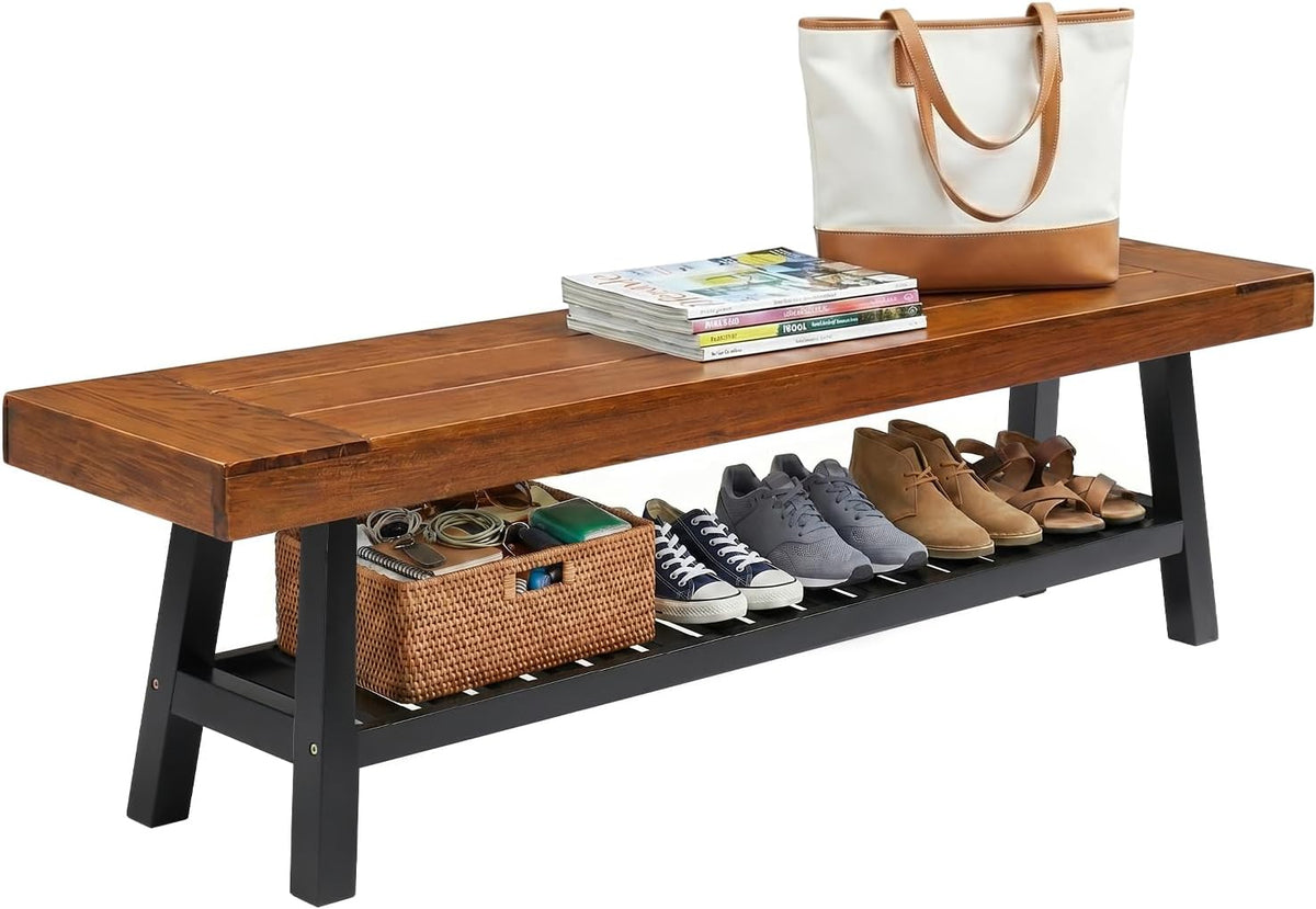 Wood & Iron Storage Shoe Bench Indoor Outdoor