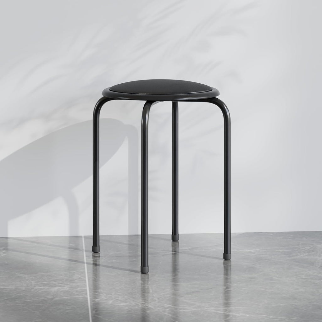 Black Padded Steel Leg Stackable Stools Set of 6, 17 Inch