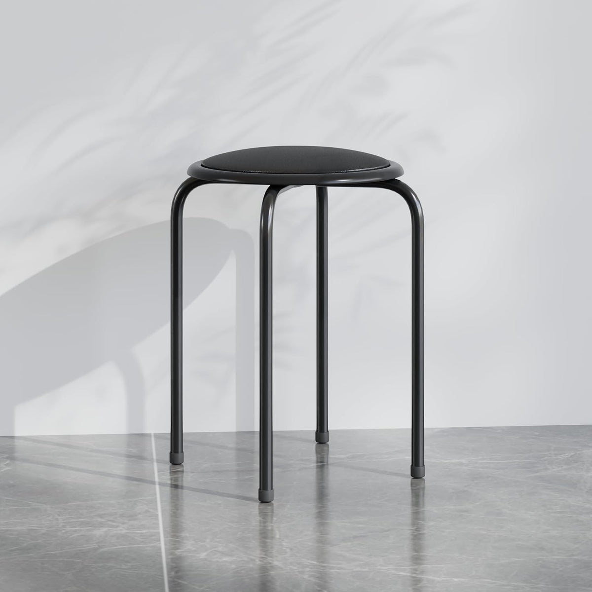 Black Padded Steel Leg Stackable Stools Set of 6, 17 Inch