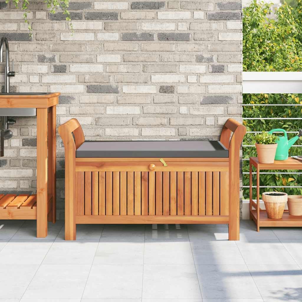 Brown Acacia Wood Outdoor Storage Bench With Cushion
