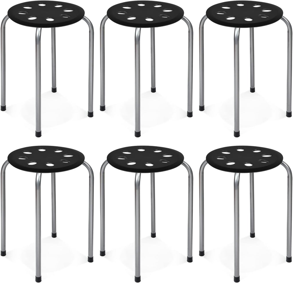 Black Grey Round Plastic Metal Frame Stackable Stools 6 Pack