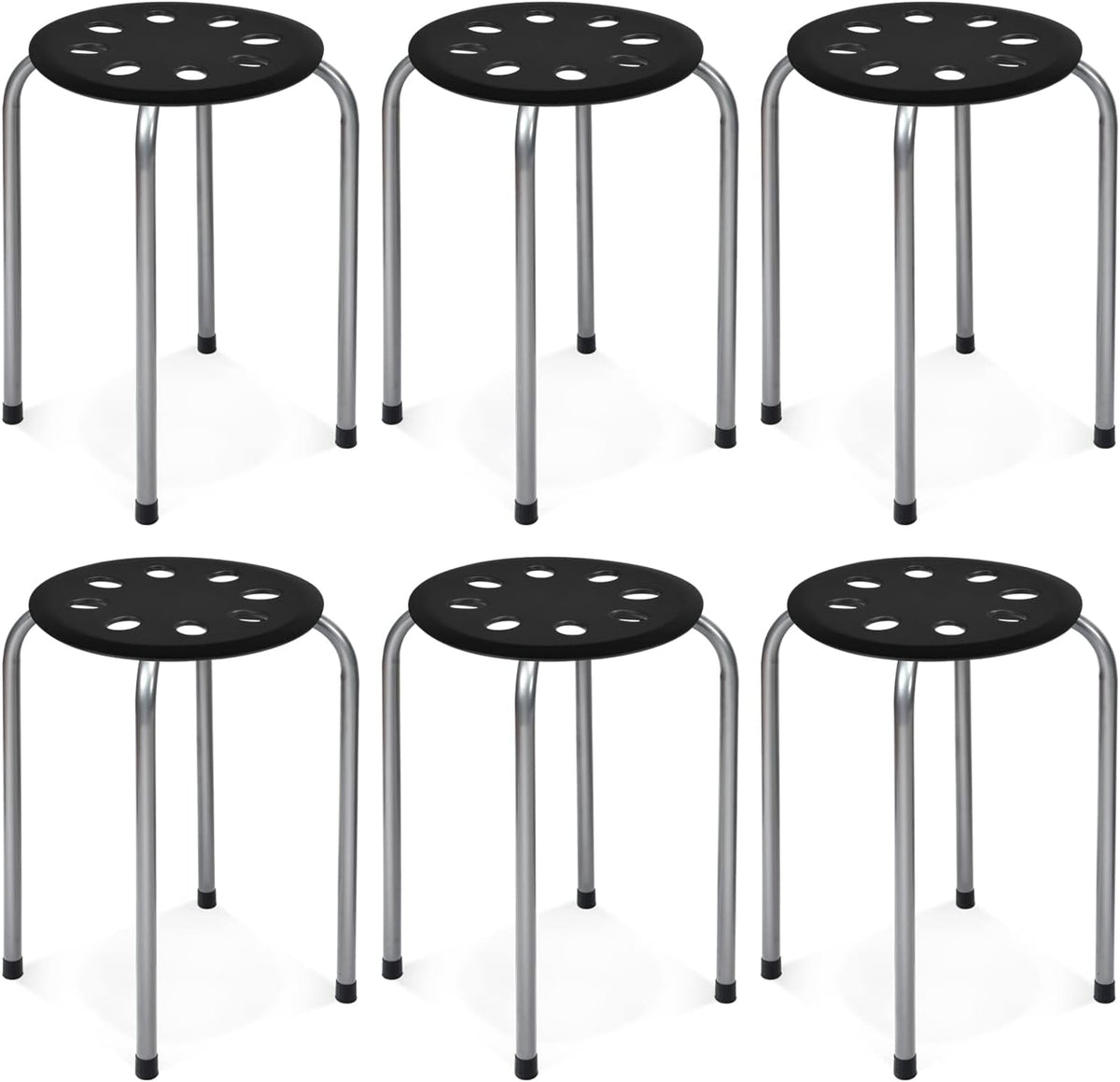 Black Grey Round Plastic Metal Frame Stackable Stools 6 Pack