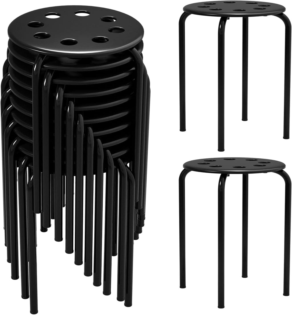 12 Pack Black Metal Round Stackable Classroom Stools
