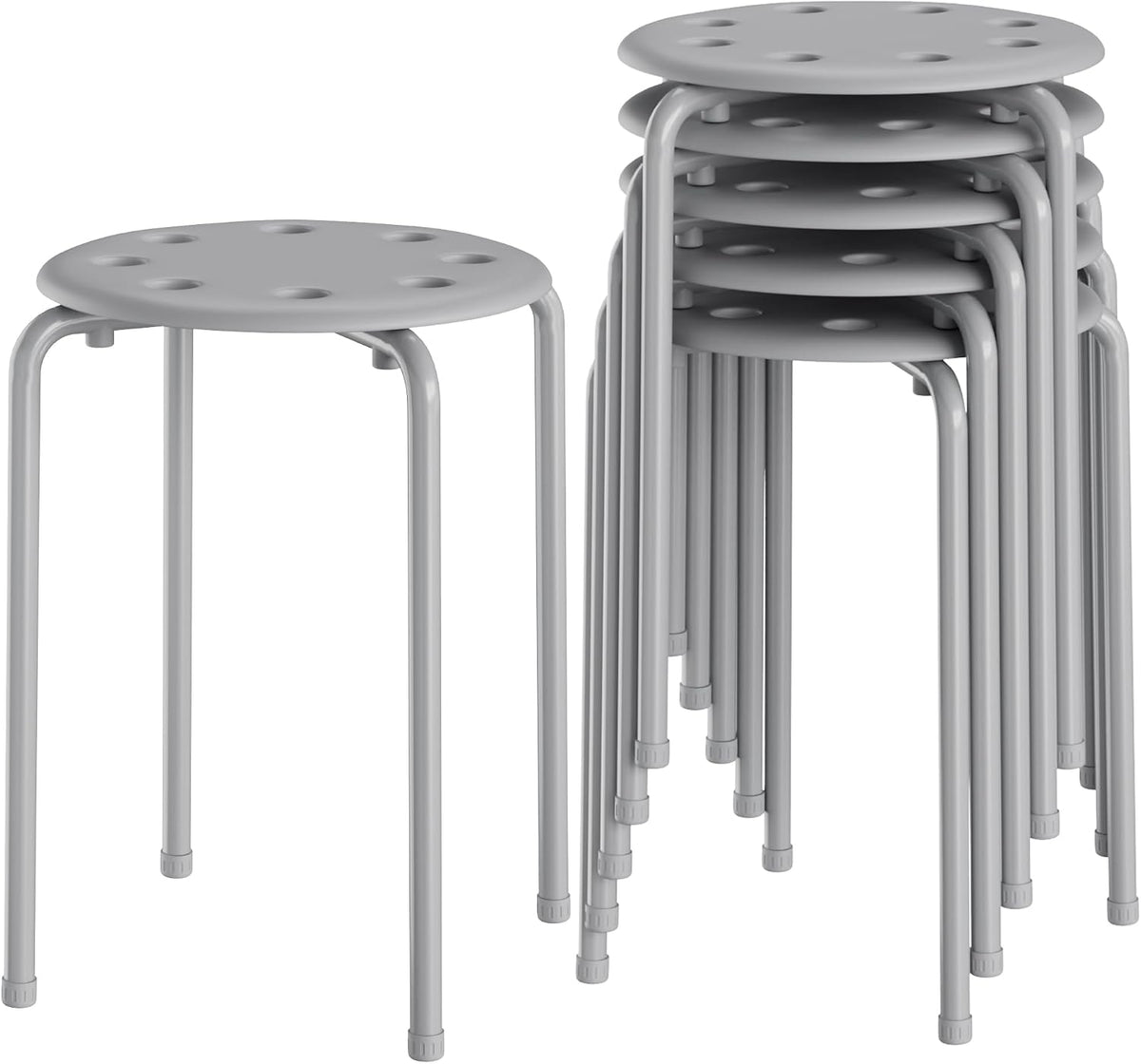 Grey Colorful Stackable Stools Set of 6, 17.7 Inch