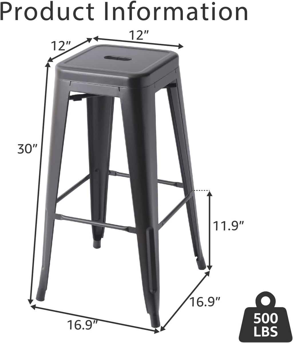 Black Full Metal Backless Bar Stools Set of 4, 30 Inch