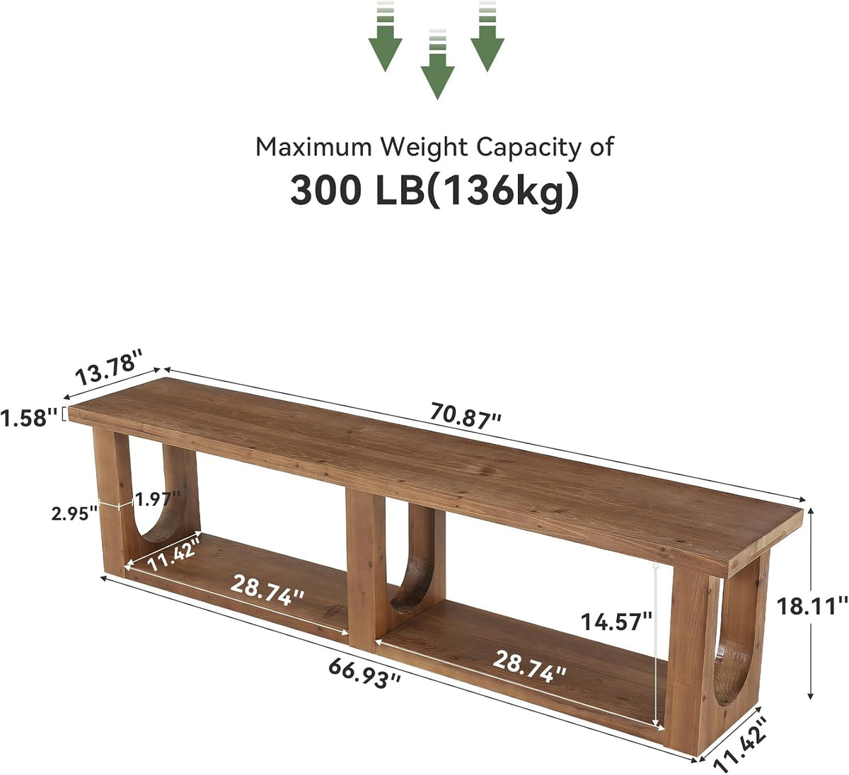 Natural Wood Farmhouse 2-Tier Entryway Shoe Bench