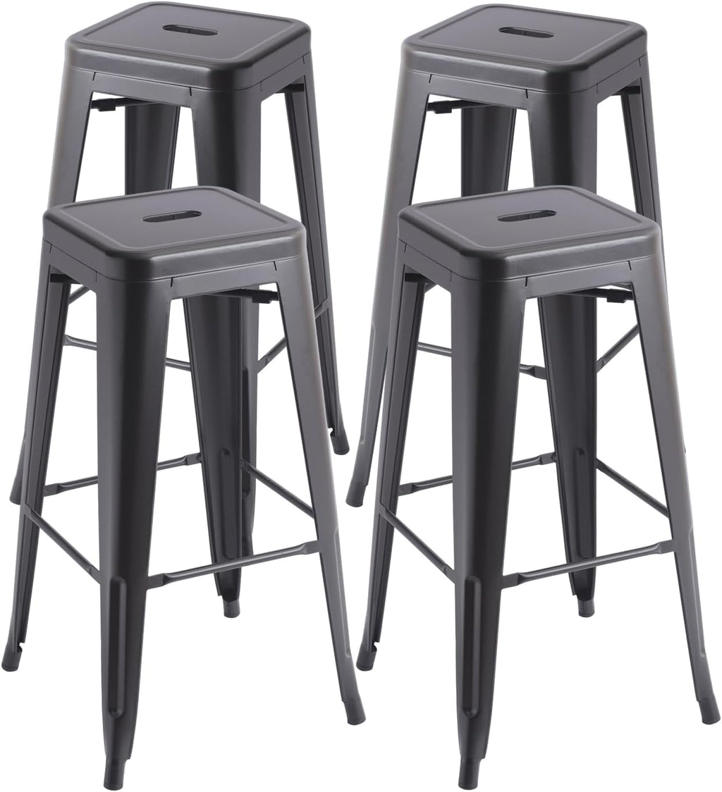 Black Full Metal Backless Bar Stools Set of 4, 30 Inch