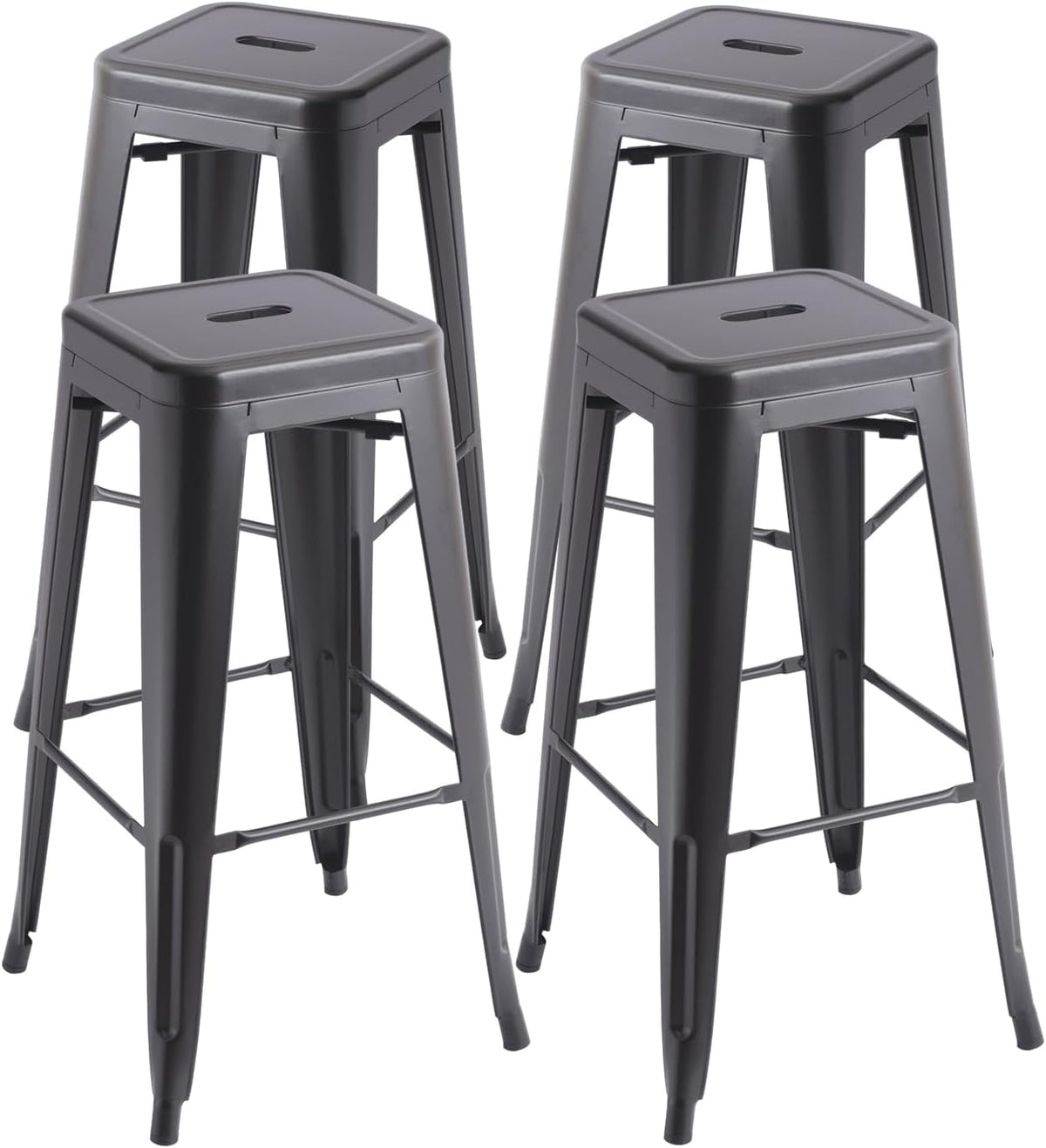 Black Full Metal Backless Bar Stools Set of 4, 30 Inch