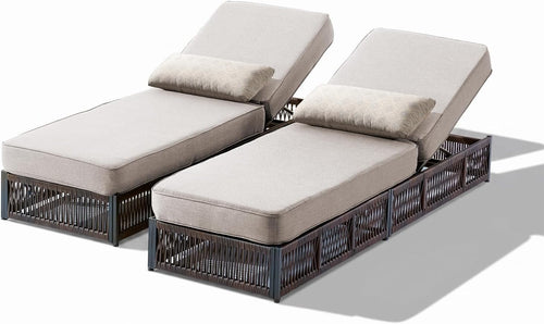 Beige PE Rattan Chaise Lounge Set of 2