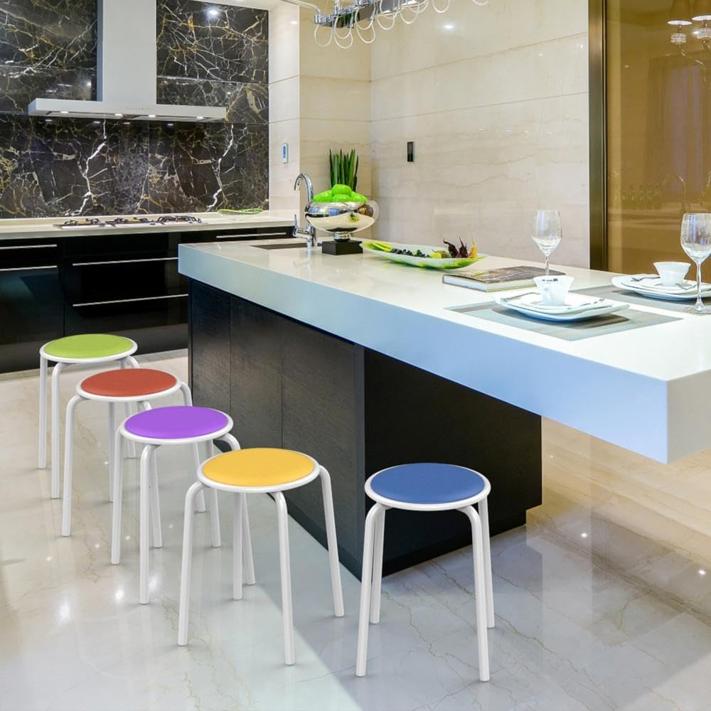 10 Pack Padded Metal Stack Stools, 17.7 Inch