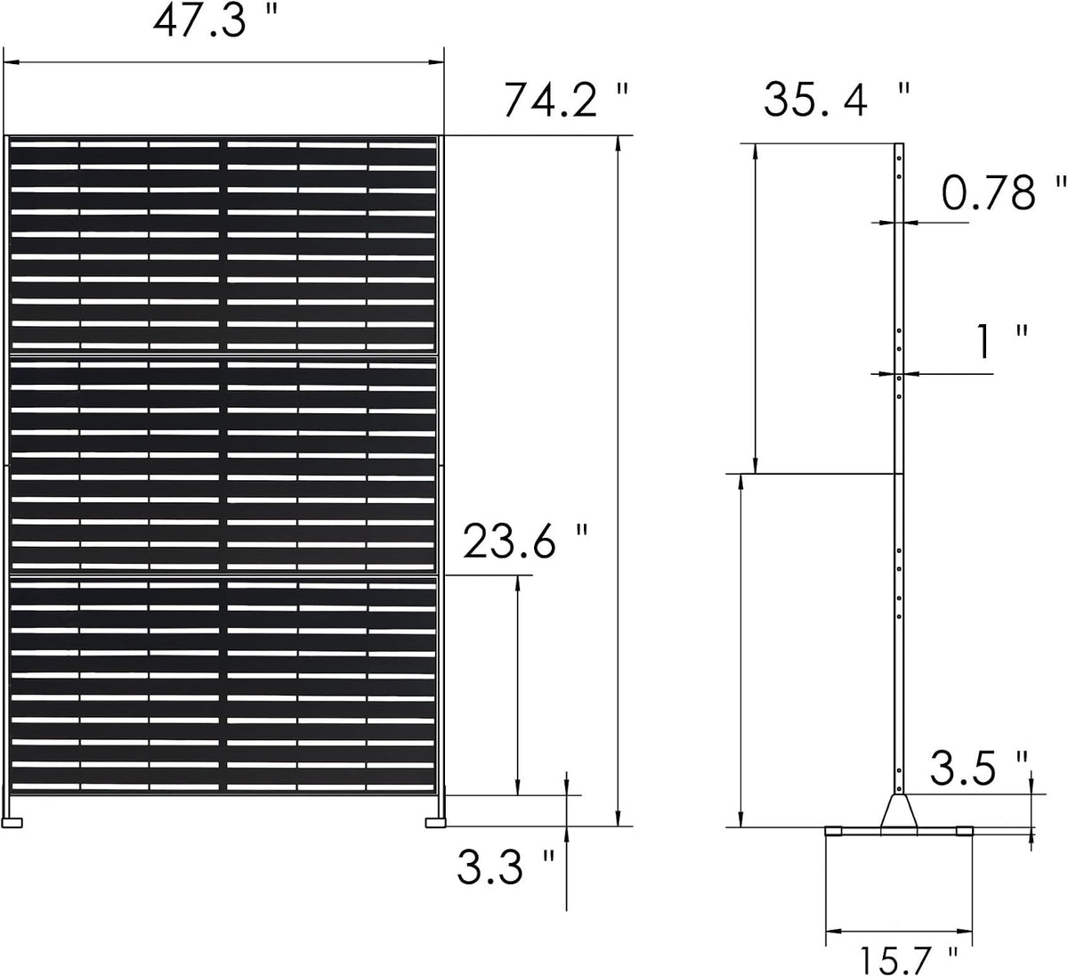Black Horizontal Slat Freestanding Metal Privacy Screen