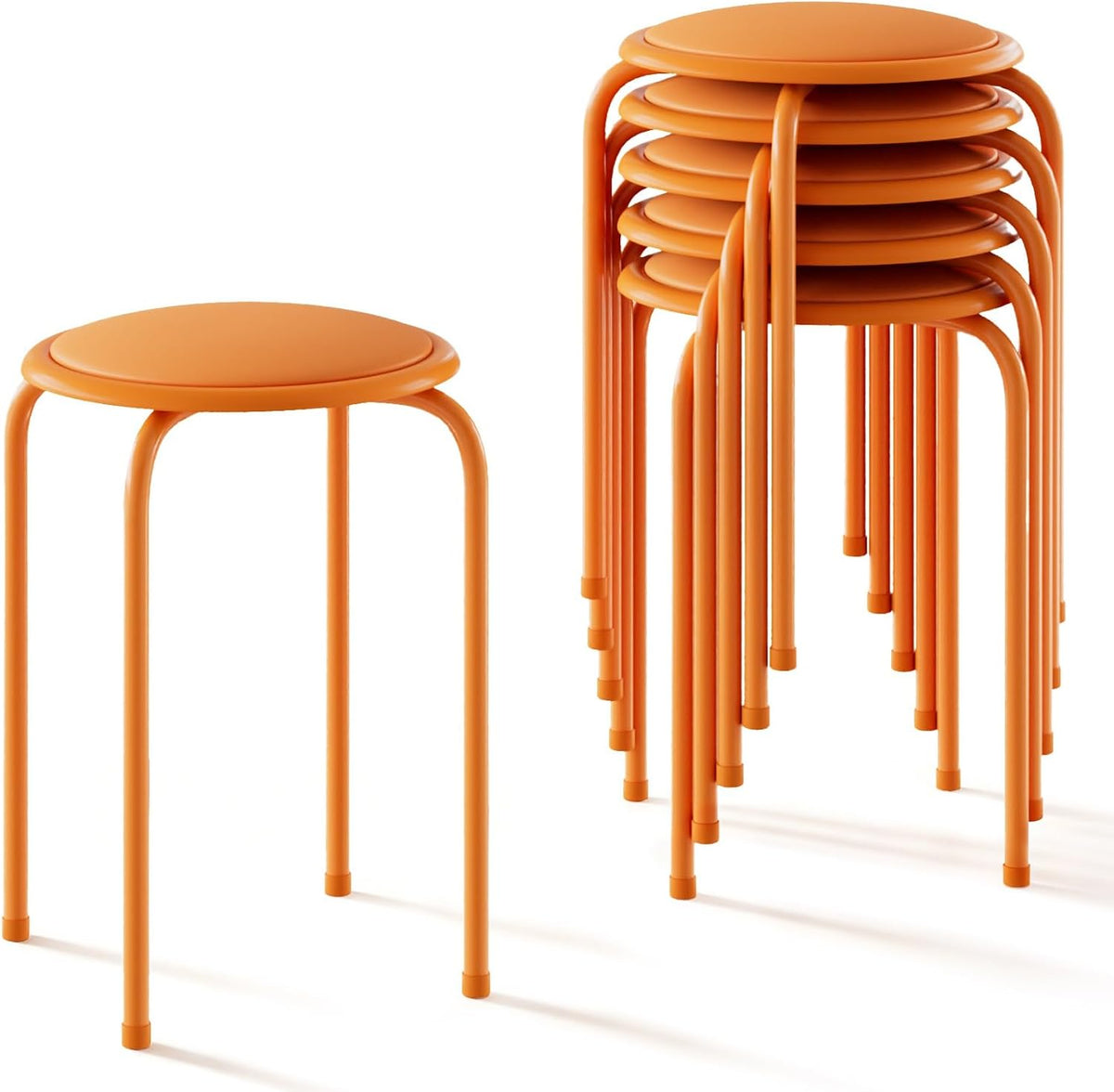 Orange Padded Steel Leg Stackable Stools 6 Pack