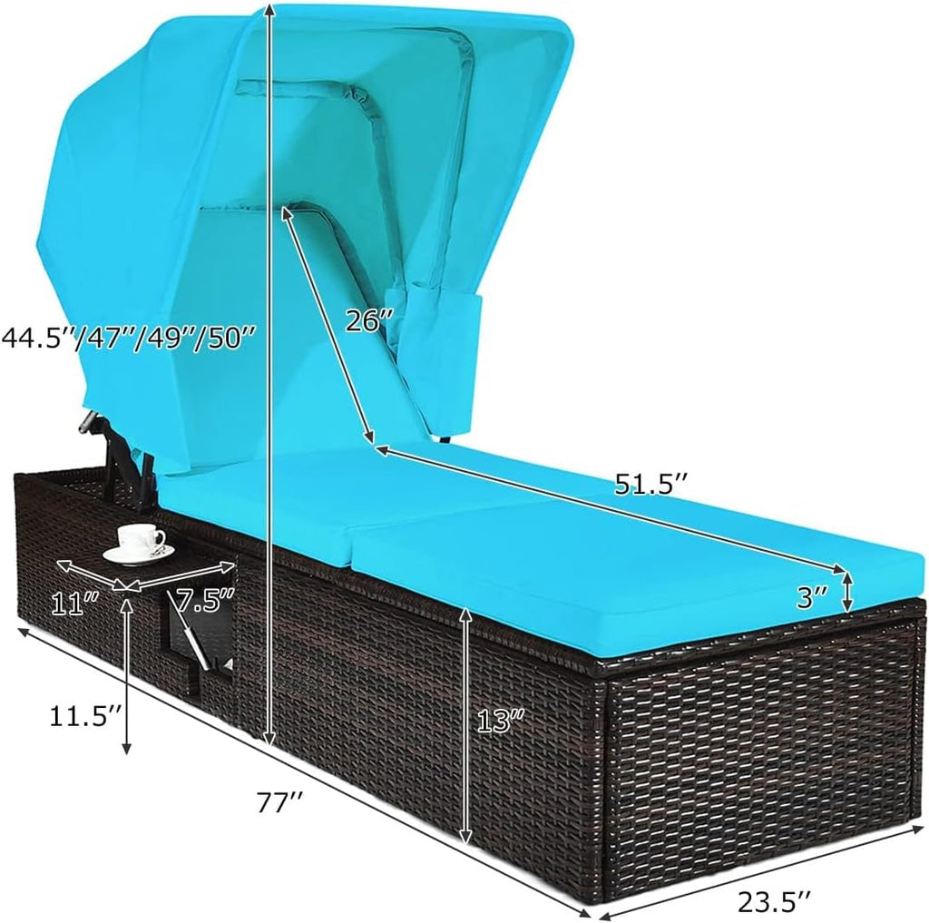 Canopy Wicker Patio Chaise Lounge