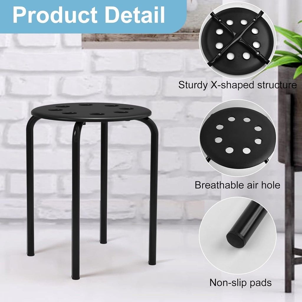 12 Pack Black Metal Round Stackable Classroom Stools