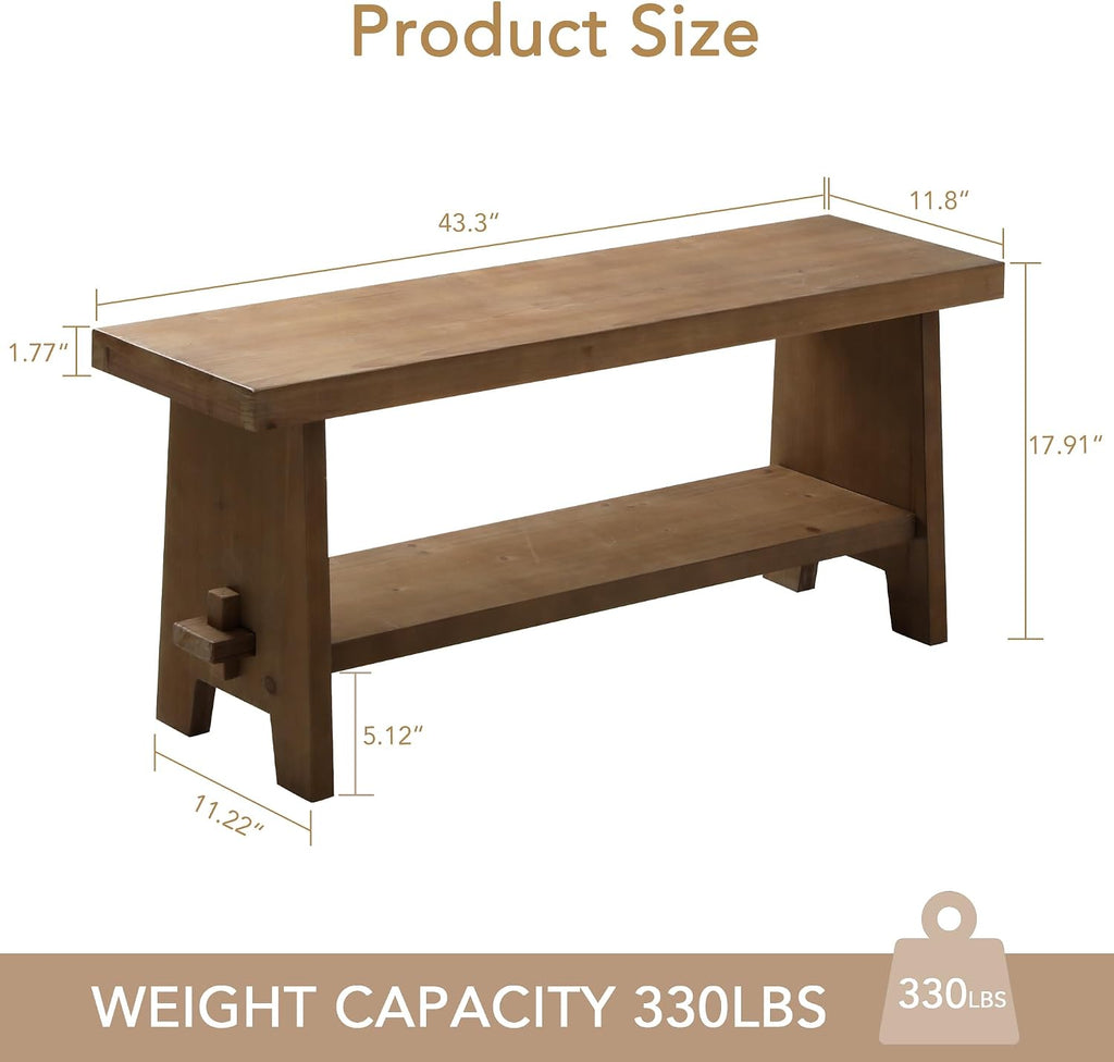 Brown Farmhouse Wooden Storage Entryway Bench