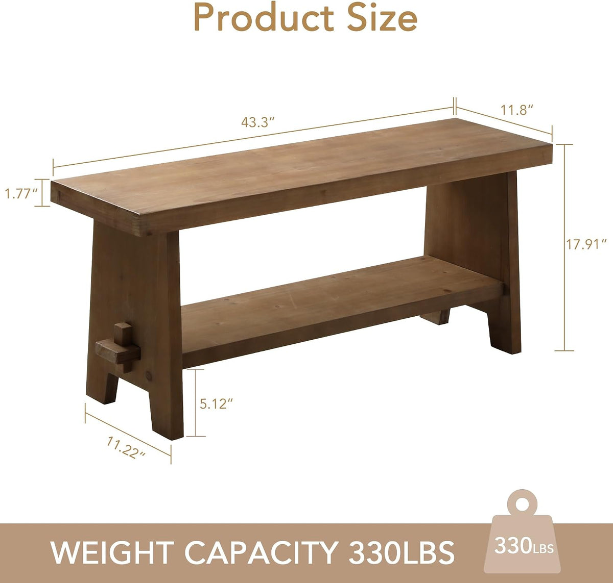 Brown Farmhouse Wooden Storage Entryway Bench