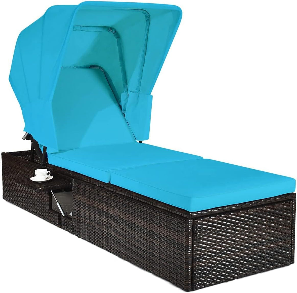 Canopy Wicker Patio Chaise Lounge