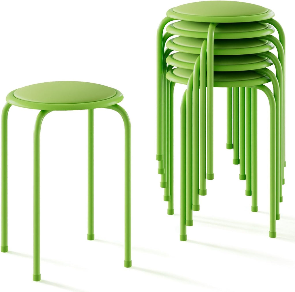 Green Padded Steel Leg Stackable Stools Set of 6