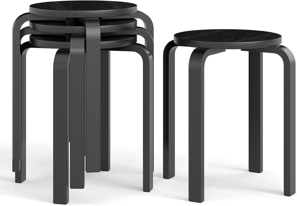 Black Bentwood Round Stackable Stools Set of 4, 18 Inch