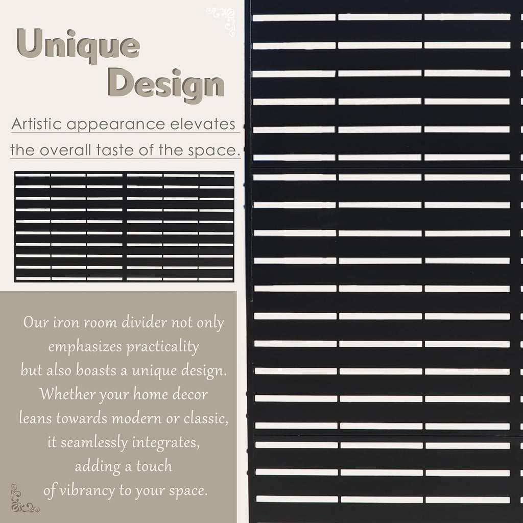 Black Horizontal Slat Freestanding Metal Privacy Screen