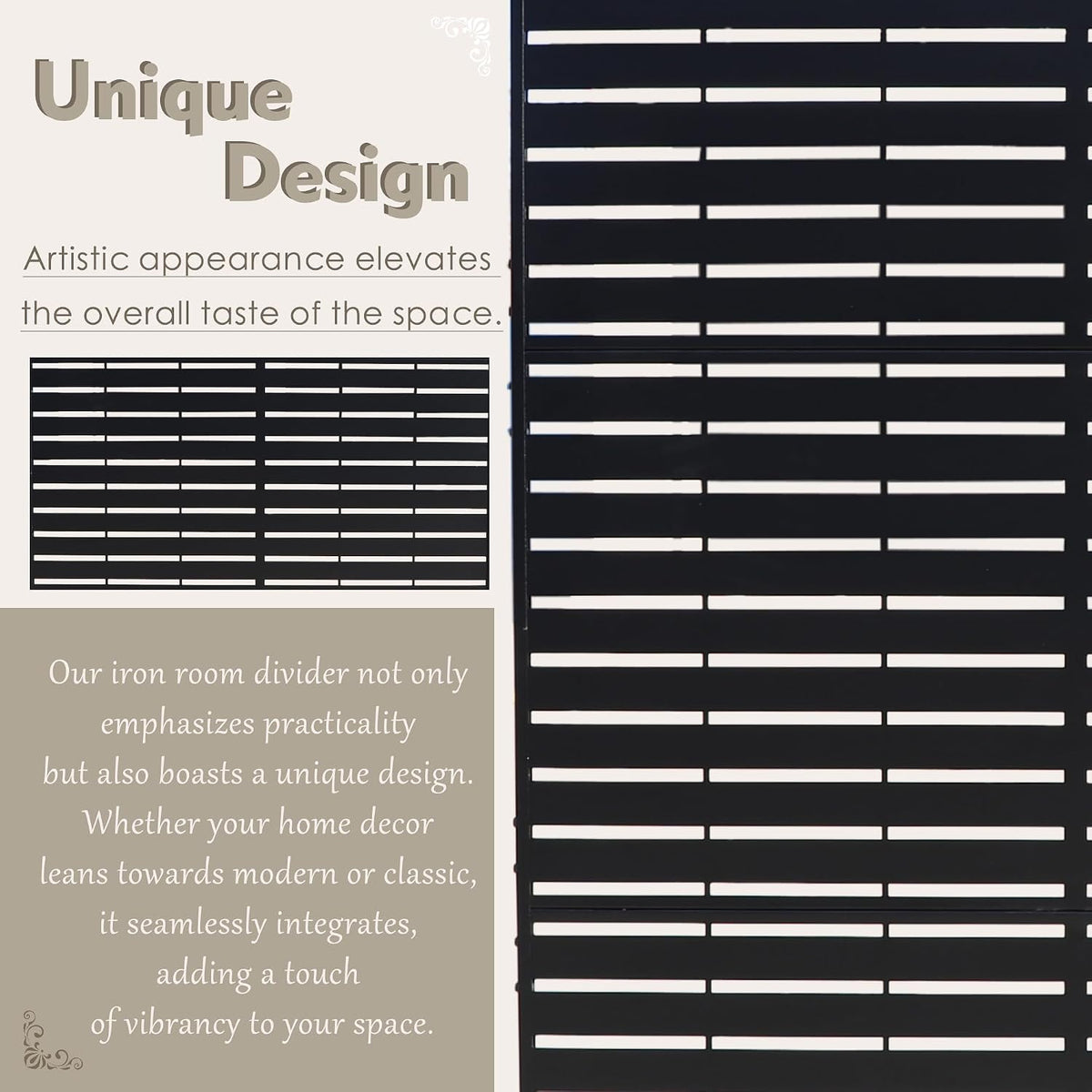 Black Horizontal Slat Freestanding Metal Privacy Screen