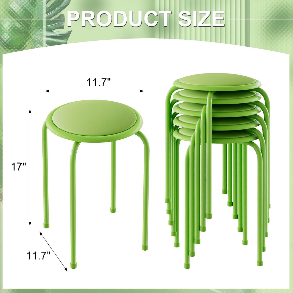 Green Padded Steel Leg Stackable Stools Set of 6
