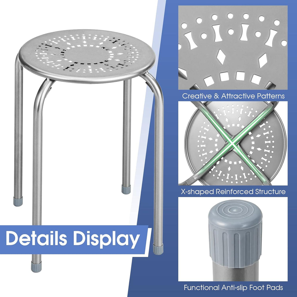 Gray Dome Top Metal Stackable Stools Set of 6