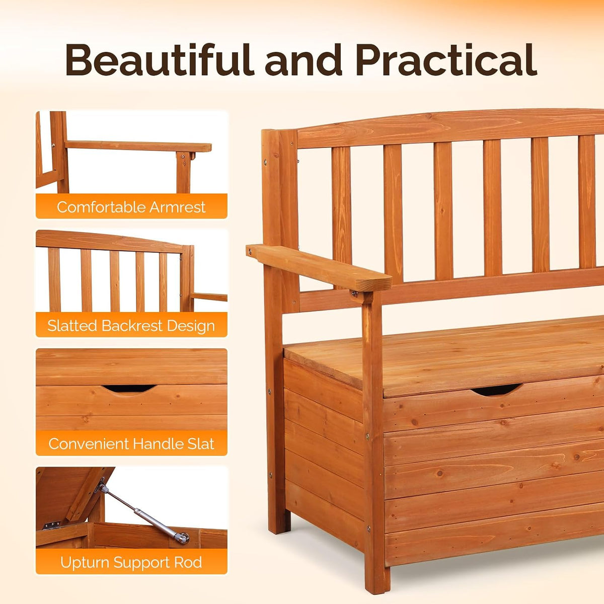 2-Person Wooden Outdoor Storage Loveseat Bench