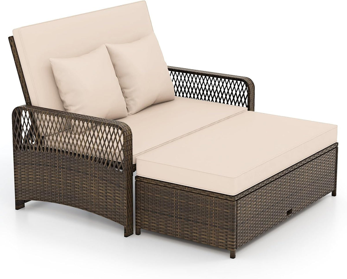 Canopy Double Wicker Patio Daybed