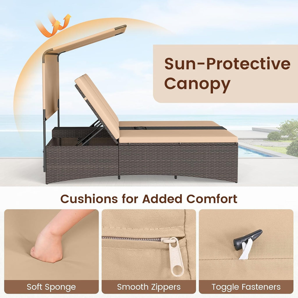 Canopy Double Wicker Patio Daybed