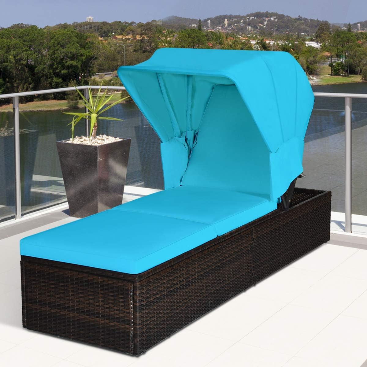 Canopy Wicker Patio Chaise Lounge