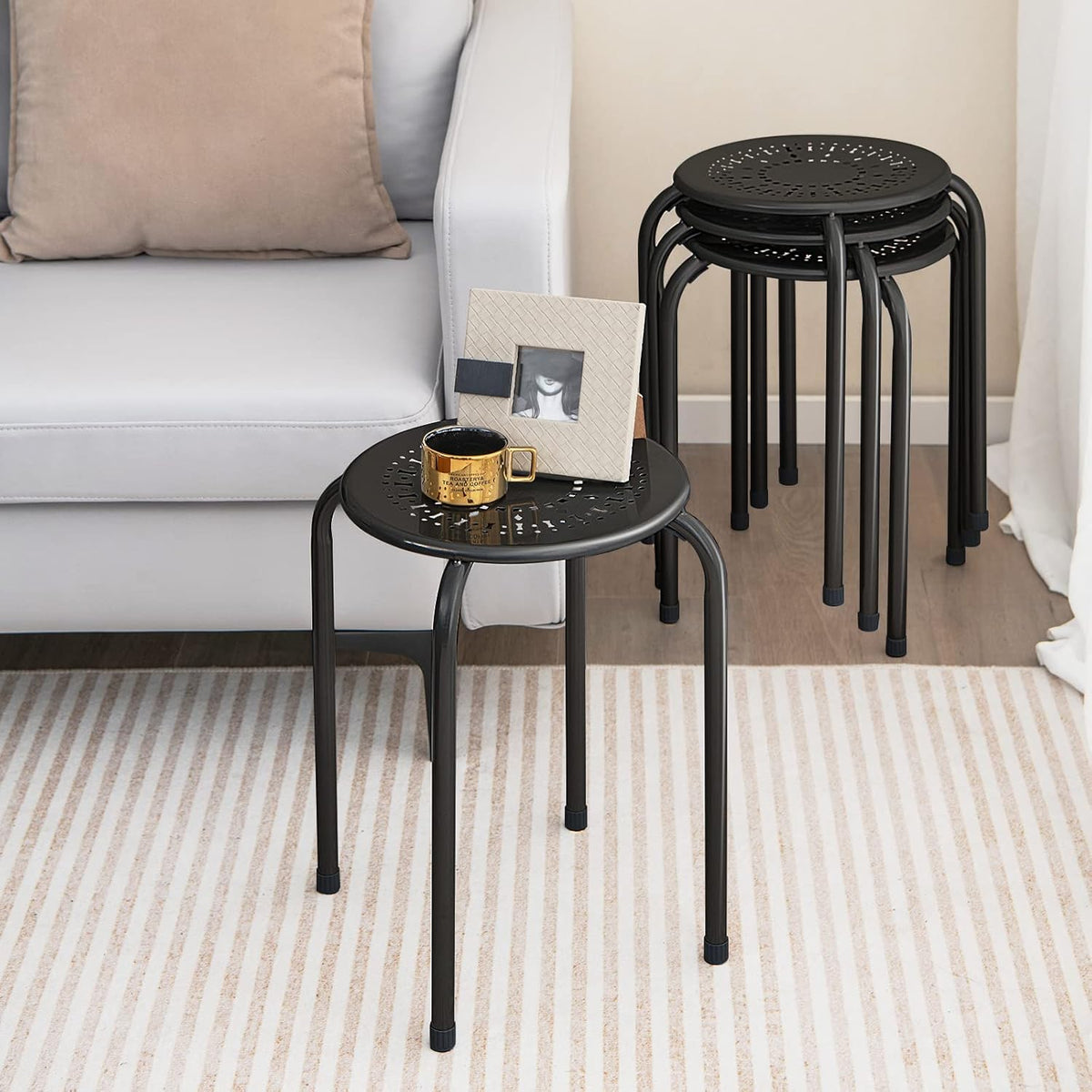 6 Pack Black Round Metal Stackable Classroom Stools