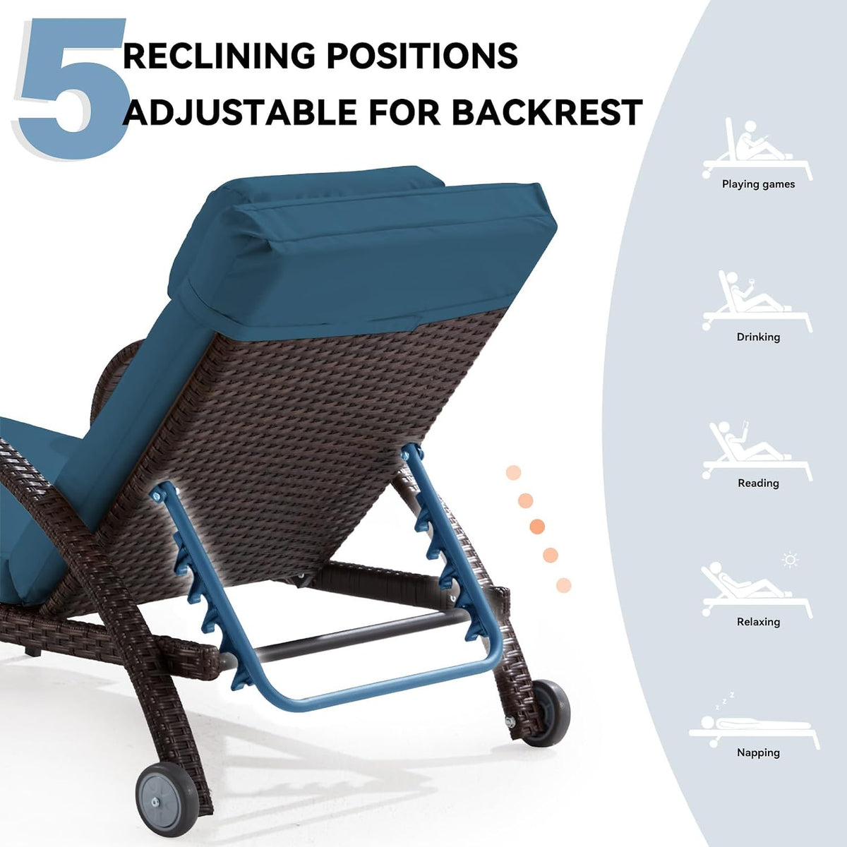 Blue Wicker Outdoor Chaise Lounge 2 Pack