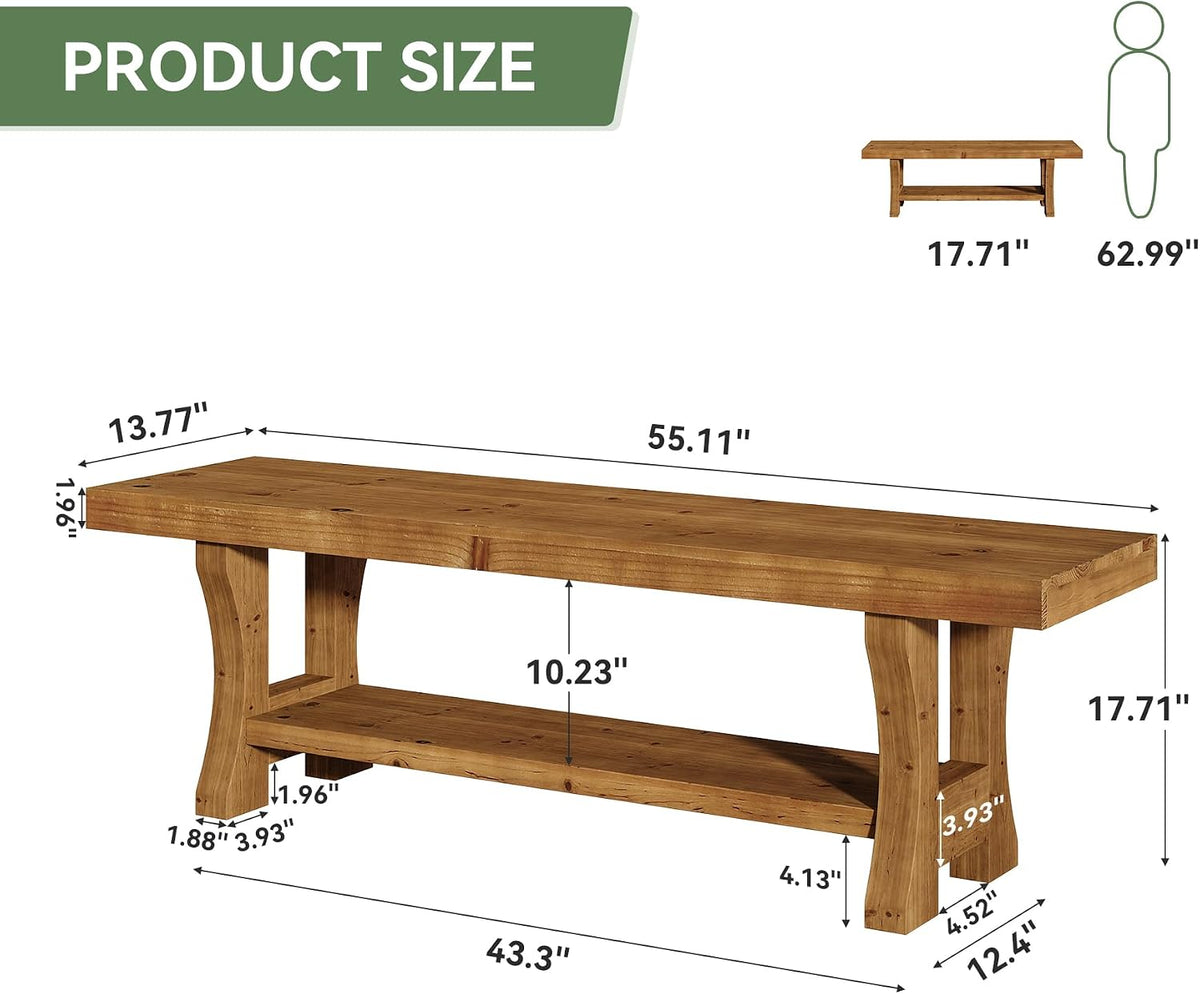 Brown Solid Wood Indoor Bench