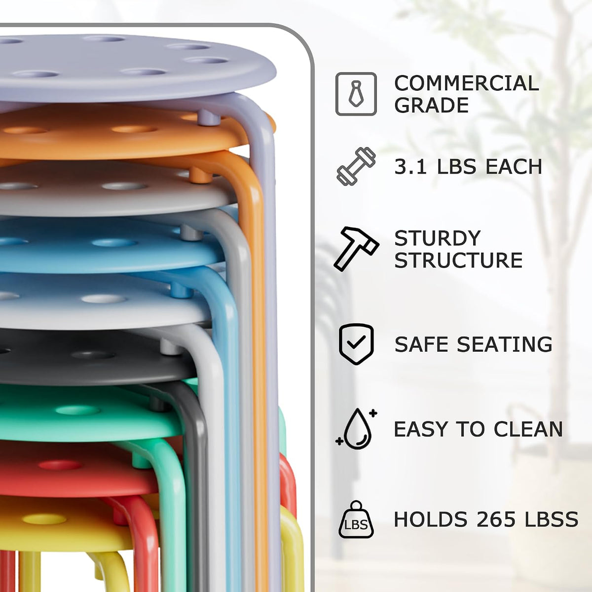 Grey Colorful Stackable Stools Set of 6, 17.7 Inch