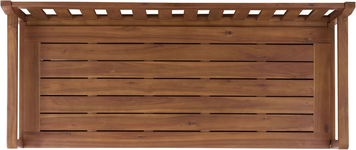 Natural Acacia Lift Top Slatted Outdoor Storage Bench