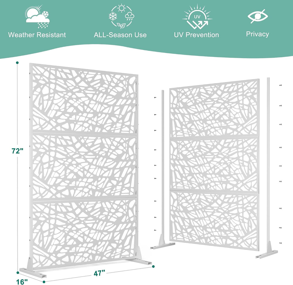 White Net Freestanding Metal Privacy Screen